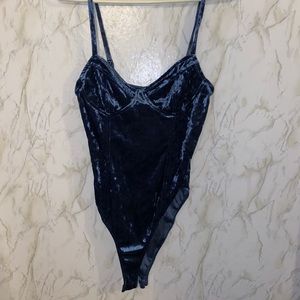 Blue velvet bra-like bodysuit